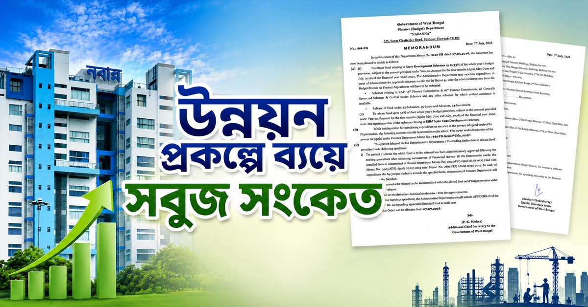 উন্নয়ন প্রকল্পে বাজেটের ৩৩ শতাংশ পর্যন্ত ব্যয়ে সবুজ সঙ্কেত অর্থ দফতরের