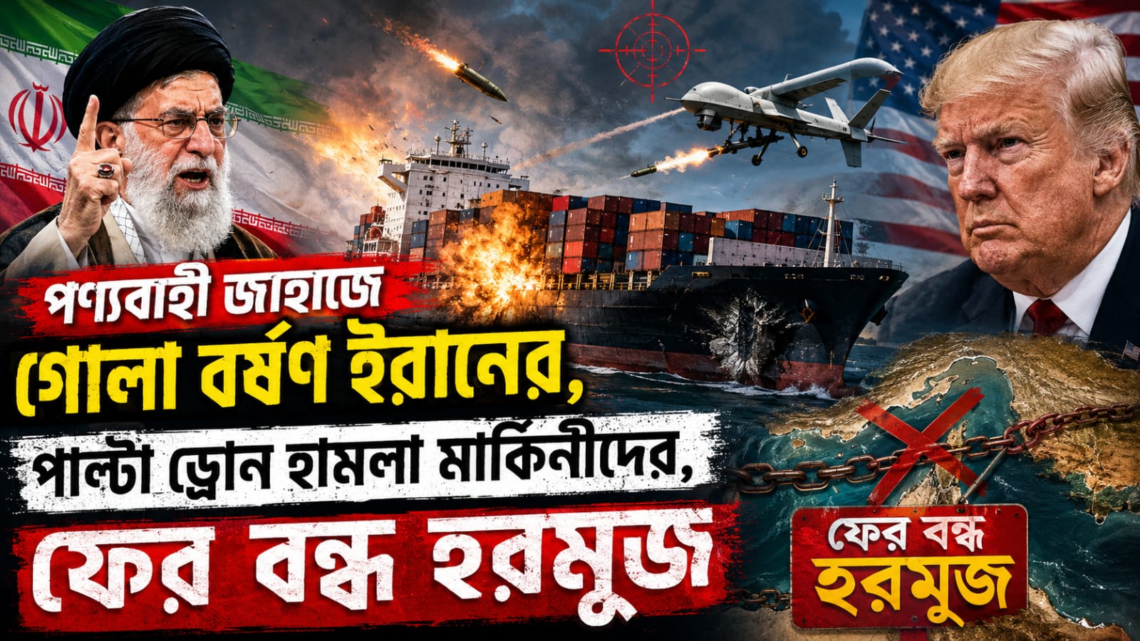 পণ্যবাহী জাহাজে গোলা বর্ষণ ইরানের, পাল্টা হামলা মার্কিনীদের, ফের বন্ধ হরমুজ