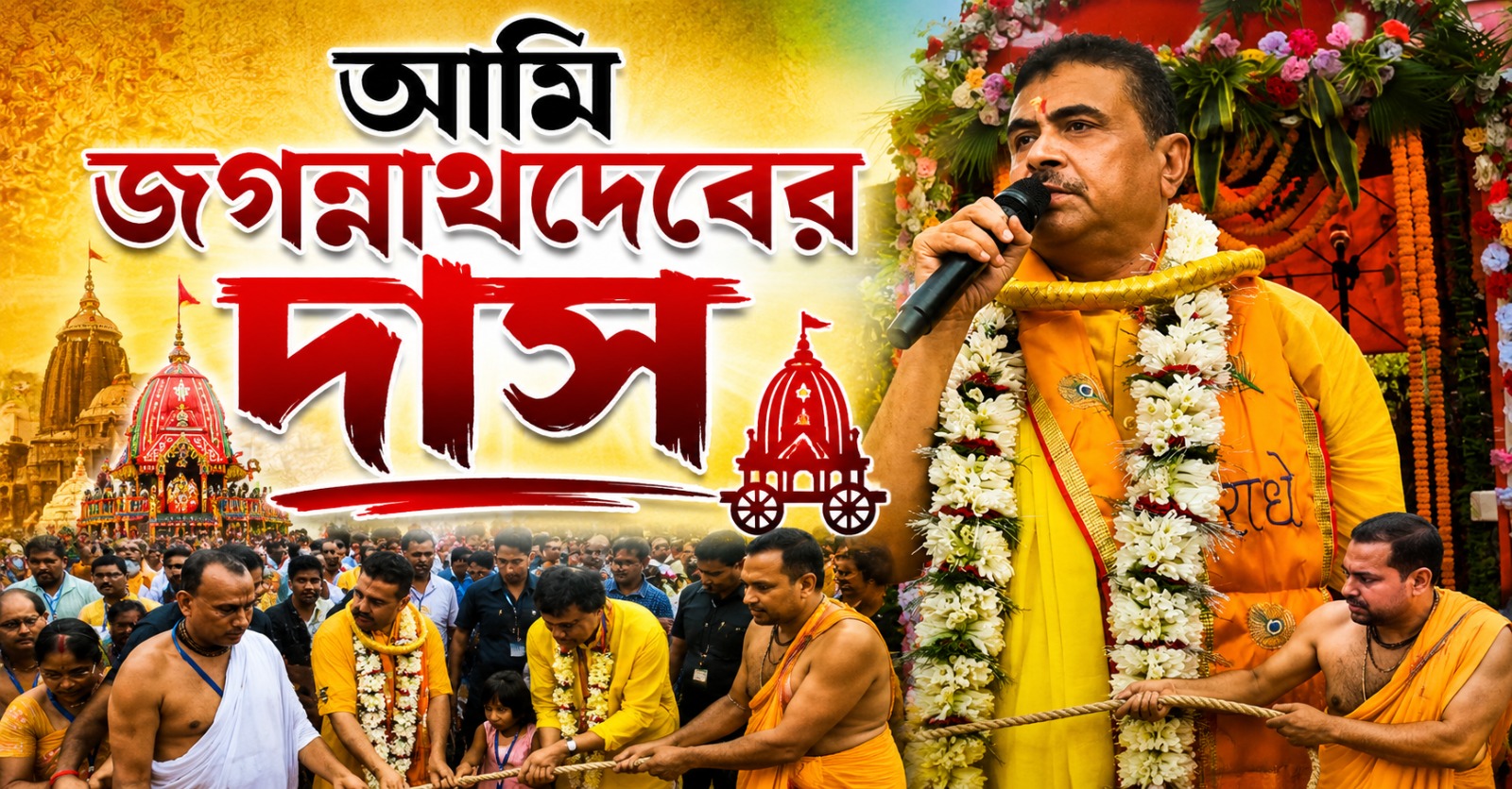 আমি জগন্নাথদেবের দাস: তমলুকের রথের রশিতে টান দিয়ে বিনীত শুভেন্দু