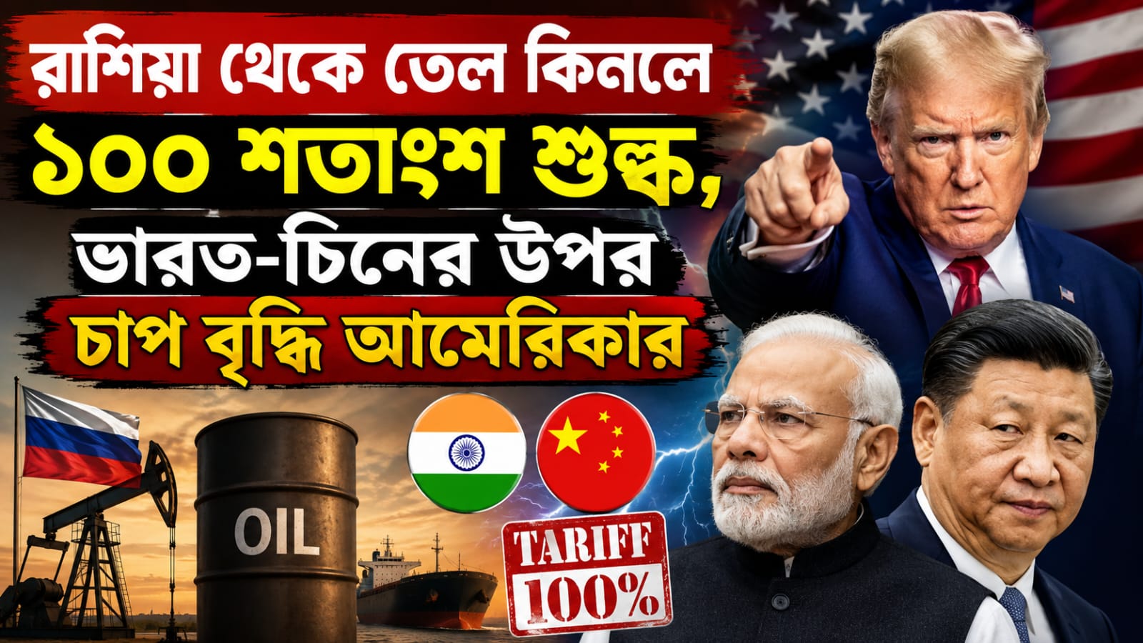 রাশিয়া থেকে তেল কিনলে ১০০ শতাংশ শুল্ক, ভারত-চিনের উপর চাপ বৃদ্ধি আমেরিকার