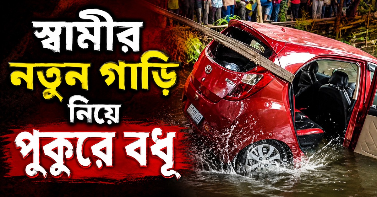 মর্মান্তিক! স্বামীর নতুন গাড়ি নিয়ে পুকুরে বধূ