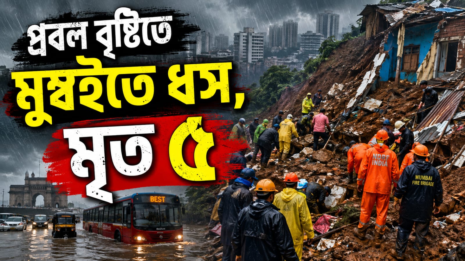 প্রবল বৃষ্টিতে মুম্বইতে ধস, মৃত ৫