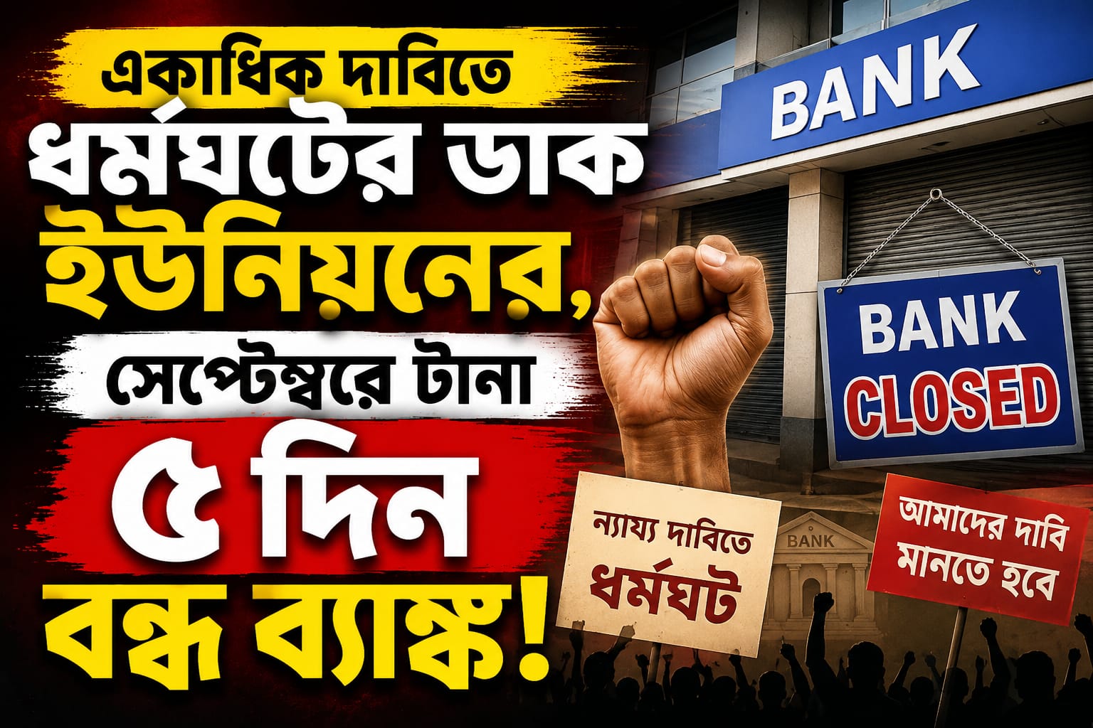 একাধিক দাবিতে ধর্মঘটের ডাক ইউনিয়নের, সেপ্টেম্বরে টানা ৫ দিন বন্ধ ব্যাঙ্ক!