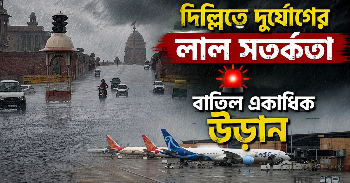 দিল্লিতে দুর্যোগের লাল সতর্কতা, বাতিল একাধিক উড়ান