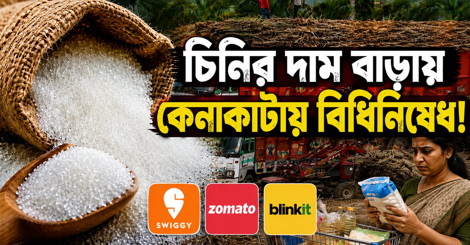 চিনির দাম বাড়ায় কেনাকাটায় বিধিনিষেধ! অর্ডারের সংখ্যায় লাগাম জেপ্টো, ব্লিনকিট-সুইগি