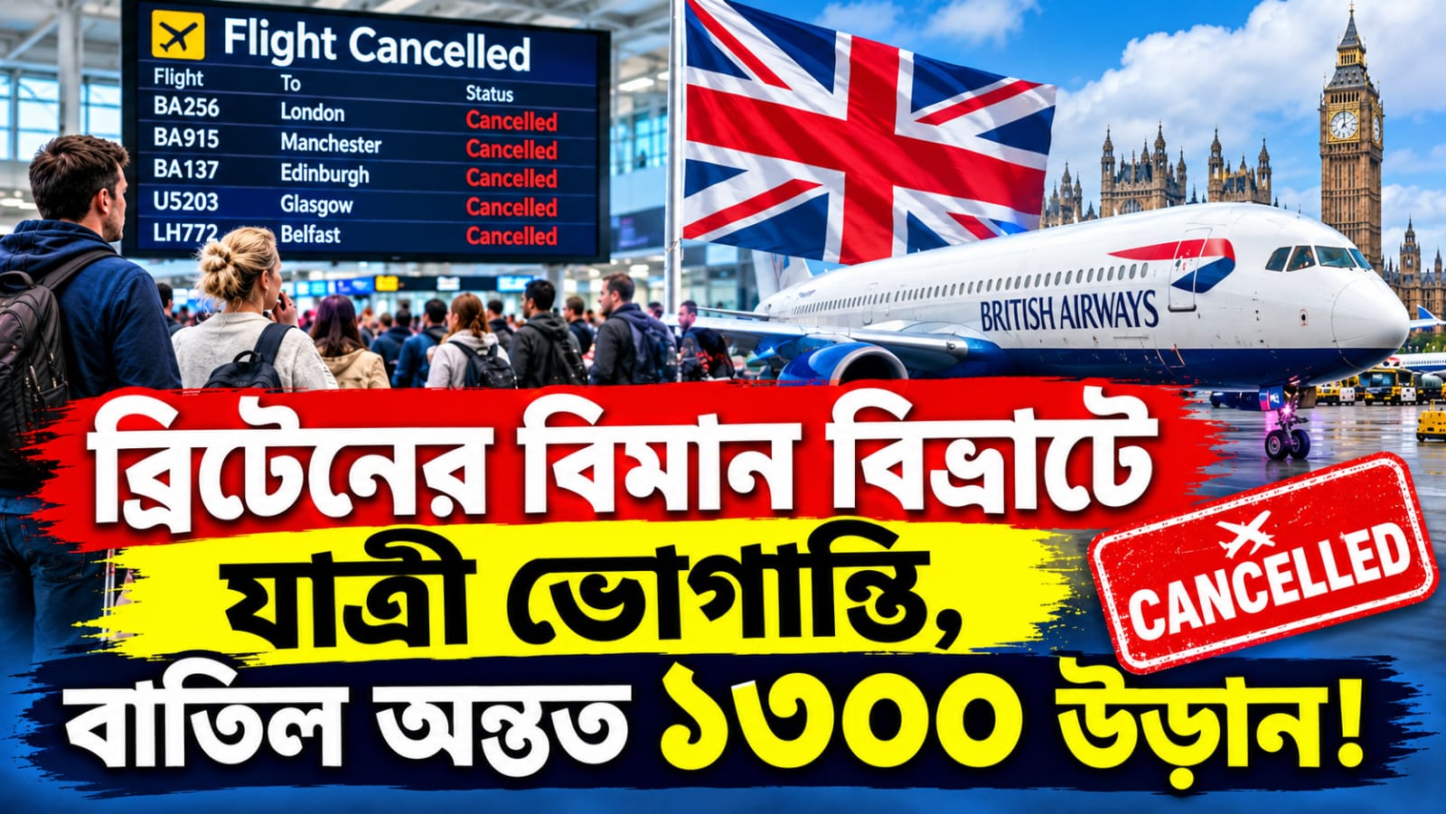 ব্রিটেনের বিমান বিভ্রাটে যাত্রী ভোগান্তি, বাতিল অন্তত ১৩০০ উড়ান!
