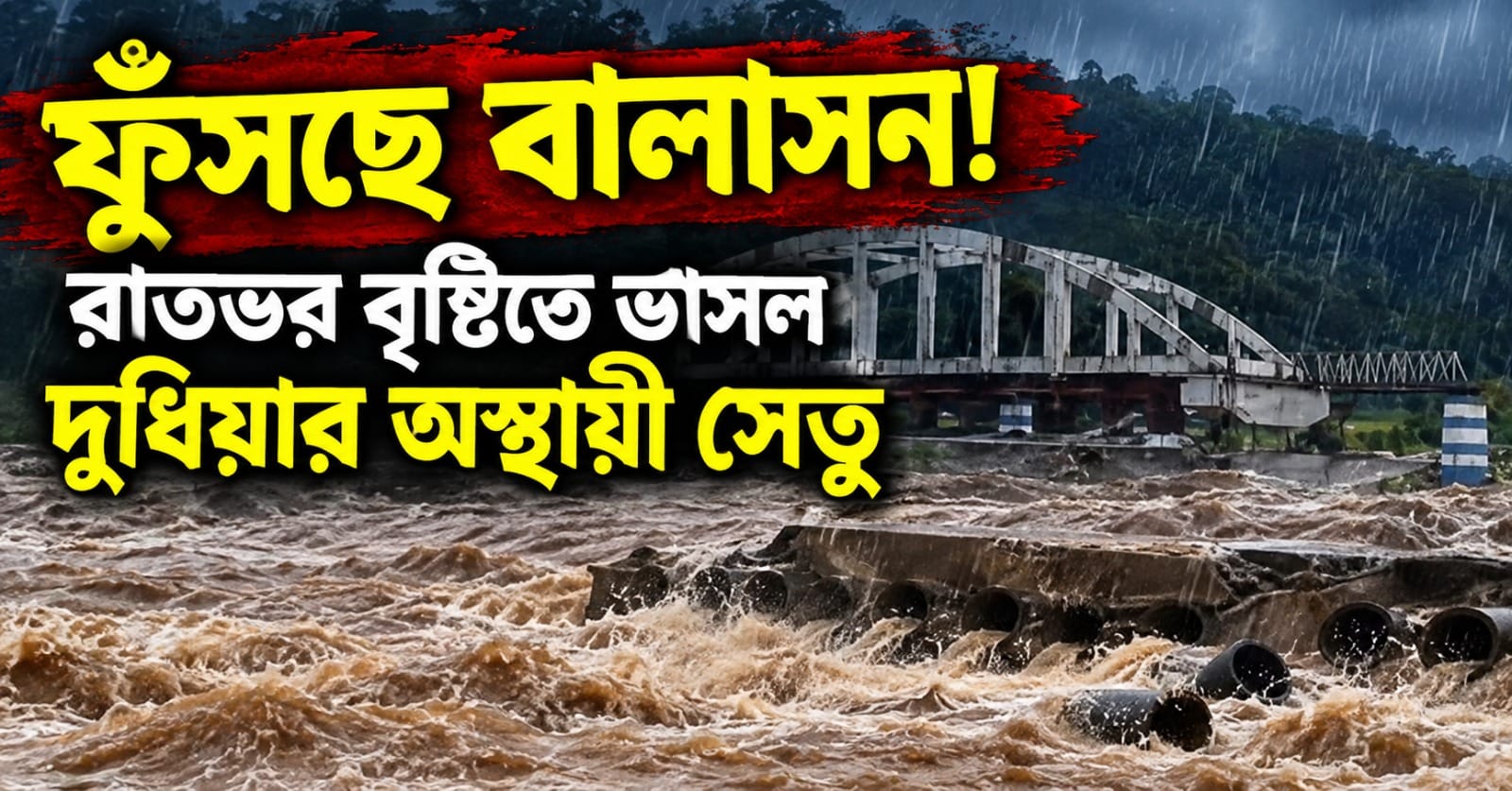 ফুঁসছে বালাসন! রাতভর বৃষ্টিতে ভাসল দুধিয়ার অস্থায়ী সেতু, শিলিগুড়ি-মিরিক যোগাযোগ বিচ্ছিন্ন