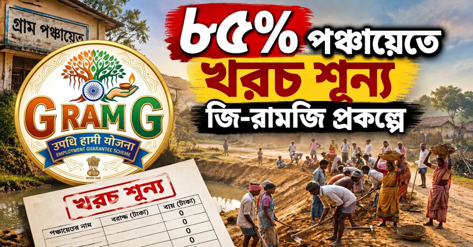 রাজ্যে জি-রামজি প্রকল্পে ব্যয়ের গতি শ্লথ, ৮৫ শতাংশের বেশি পঞ্চায়েতে খরচ শূন্য