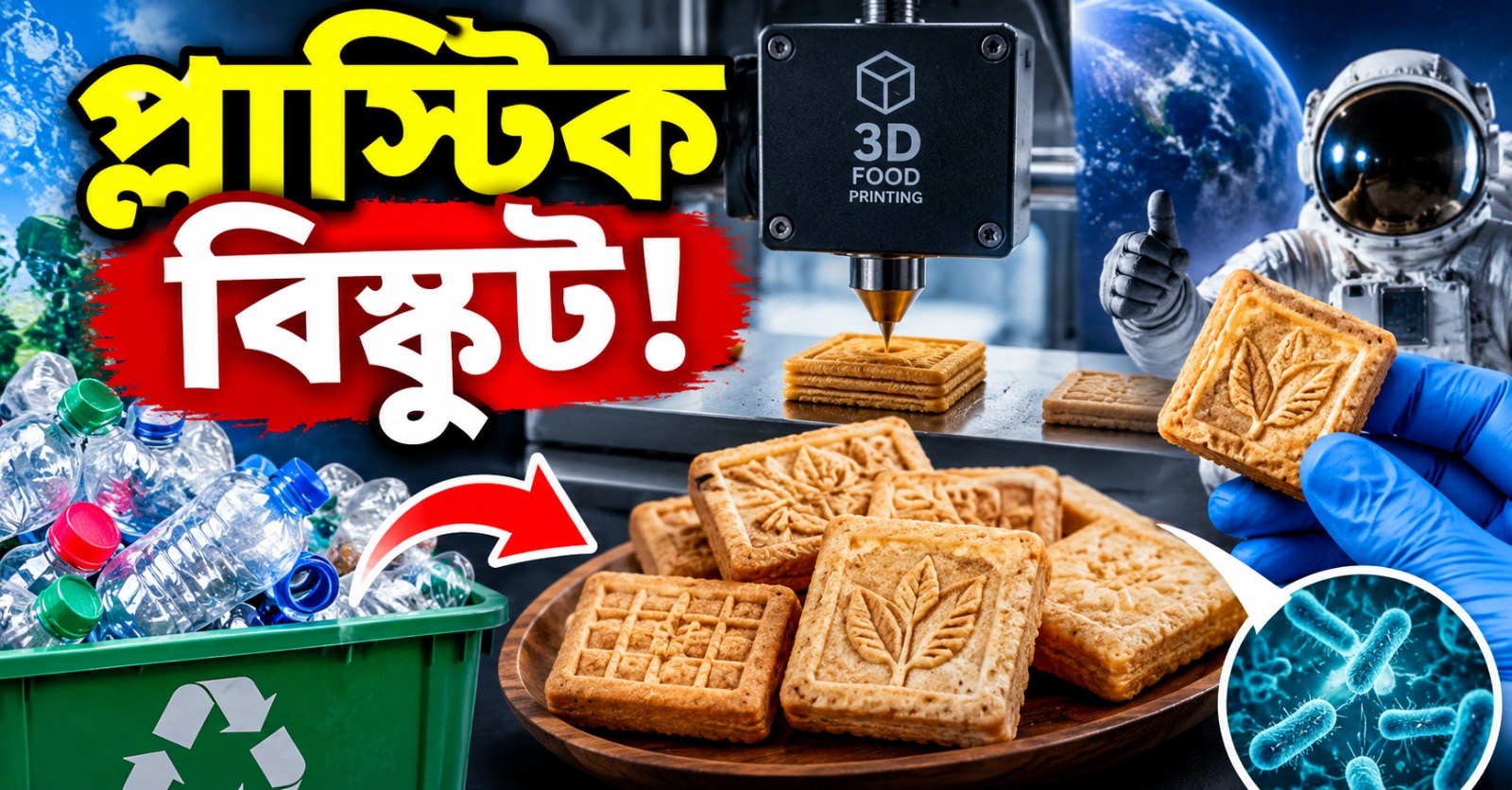 প্লাস্টিক বর্জ্য থেকে তৈরি থ্রিডি নকশার বিস্কুটে মিটবে খিদে! আবিষ্কারে অবাক বিশ্ব