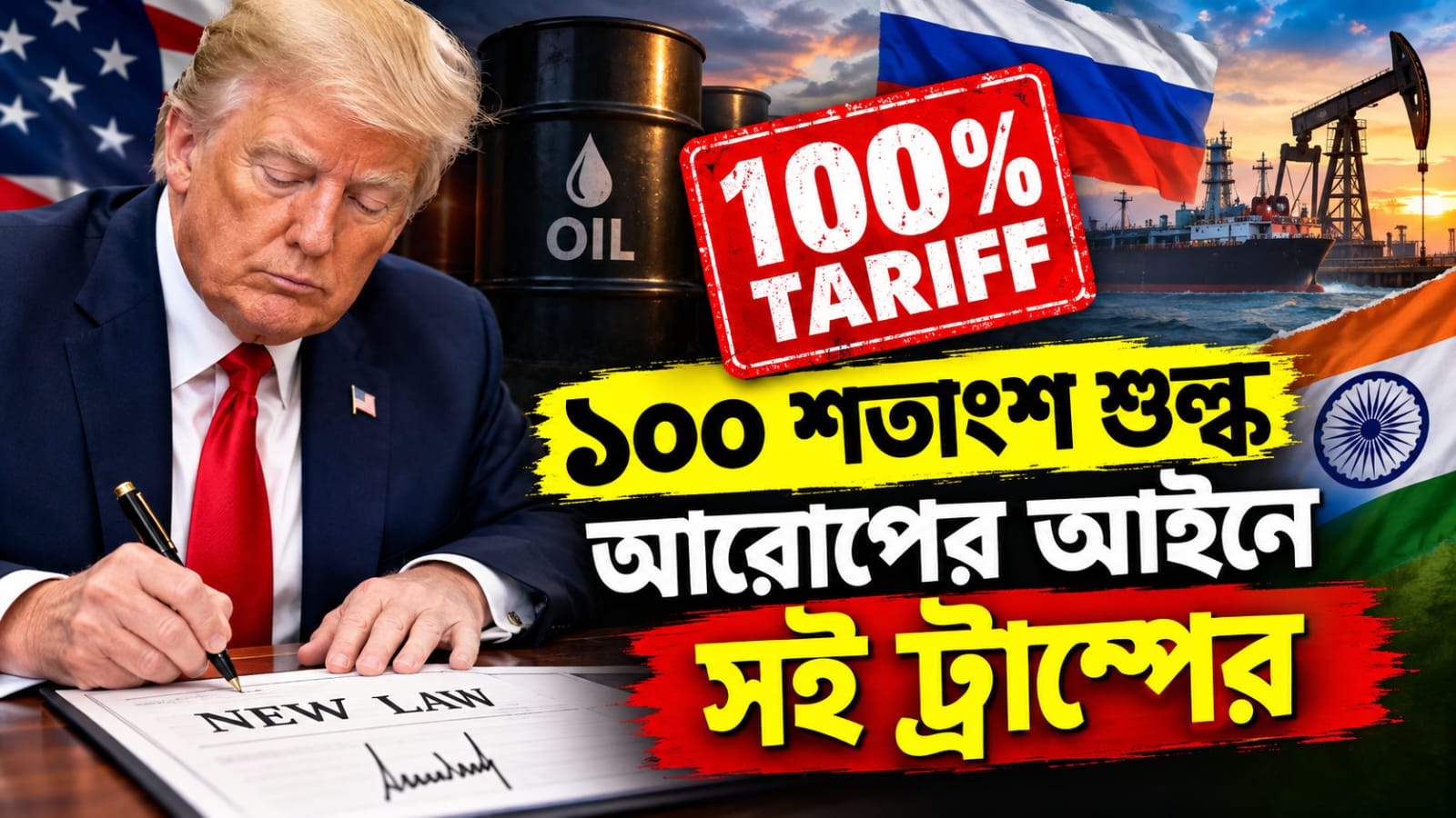 রাশিয়া থেকে তেল কিনলেই ১০০% শুল্ক, ভারতকে চাপে ফেলে নয়া আইনে সই ট্রাম্পের