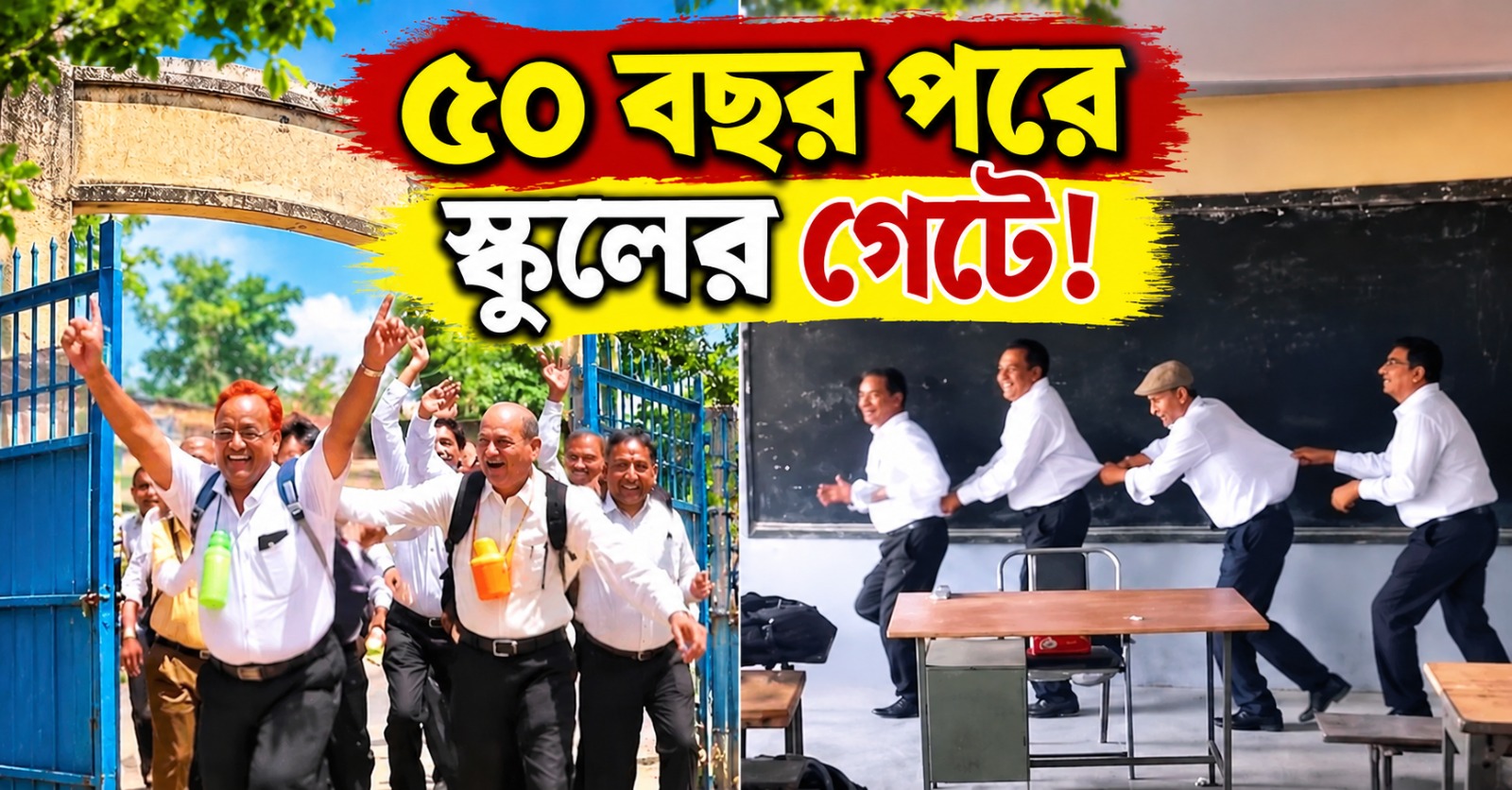 ৫০ বছর পরে স্কুলের গেটে! পিঠে ব্যাগ নিয়ে ছুঁয়ে দেখা শৈশব