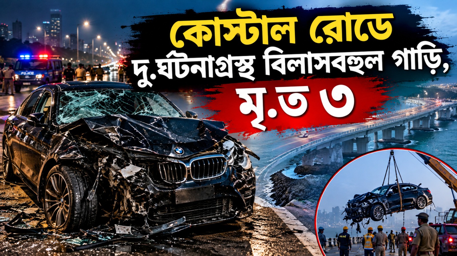 কোস্টাল রোডে দুর্ঘটনাগ্রস্থ বিলাসবহুল গাড়ি, মৃত ৩