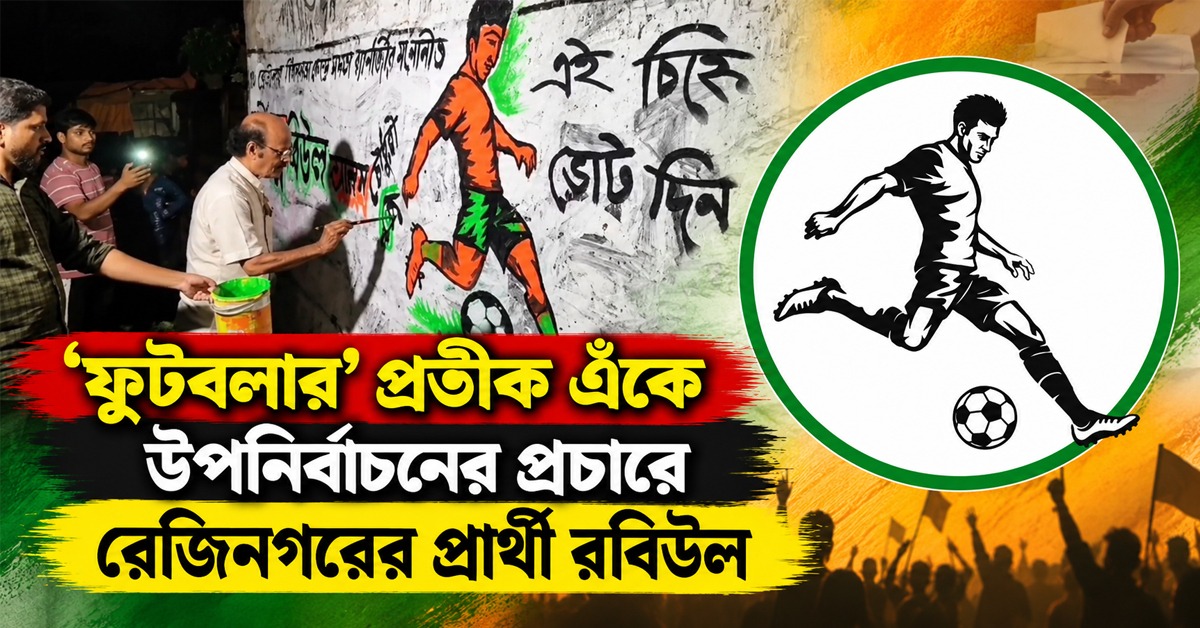 'ফুটবলার' প্রতীক এঁকে উপনির্বাচনের প্রচারে রেজিনগরের প্রার্থী রবিউল