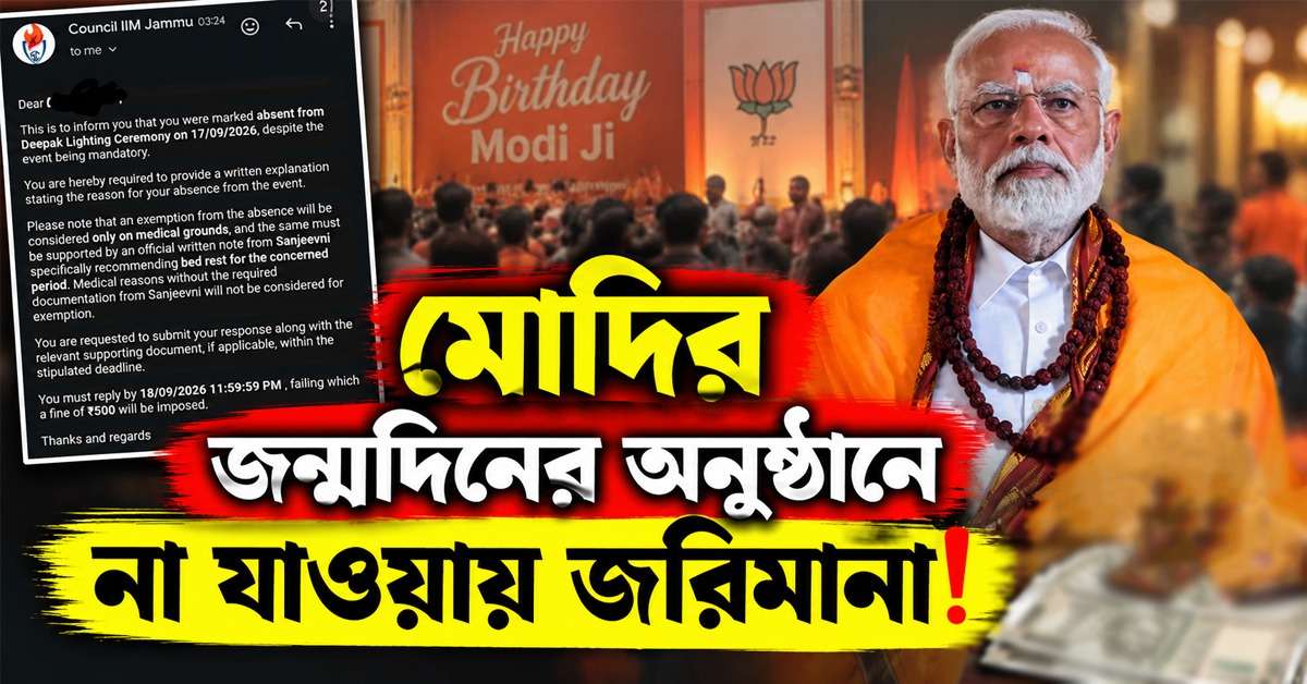 মোদির জন্মদিনের অনুষ্ঠানে না যাওয়ায় ৫০০ টাকার জরিমানা? IIM জম্মুতে নোটিশ ঘিরে প্রশ্ন কংগ্রেসের