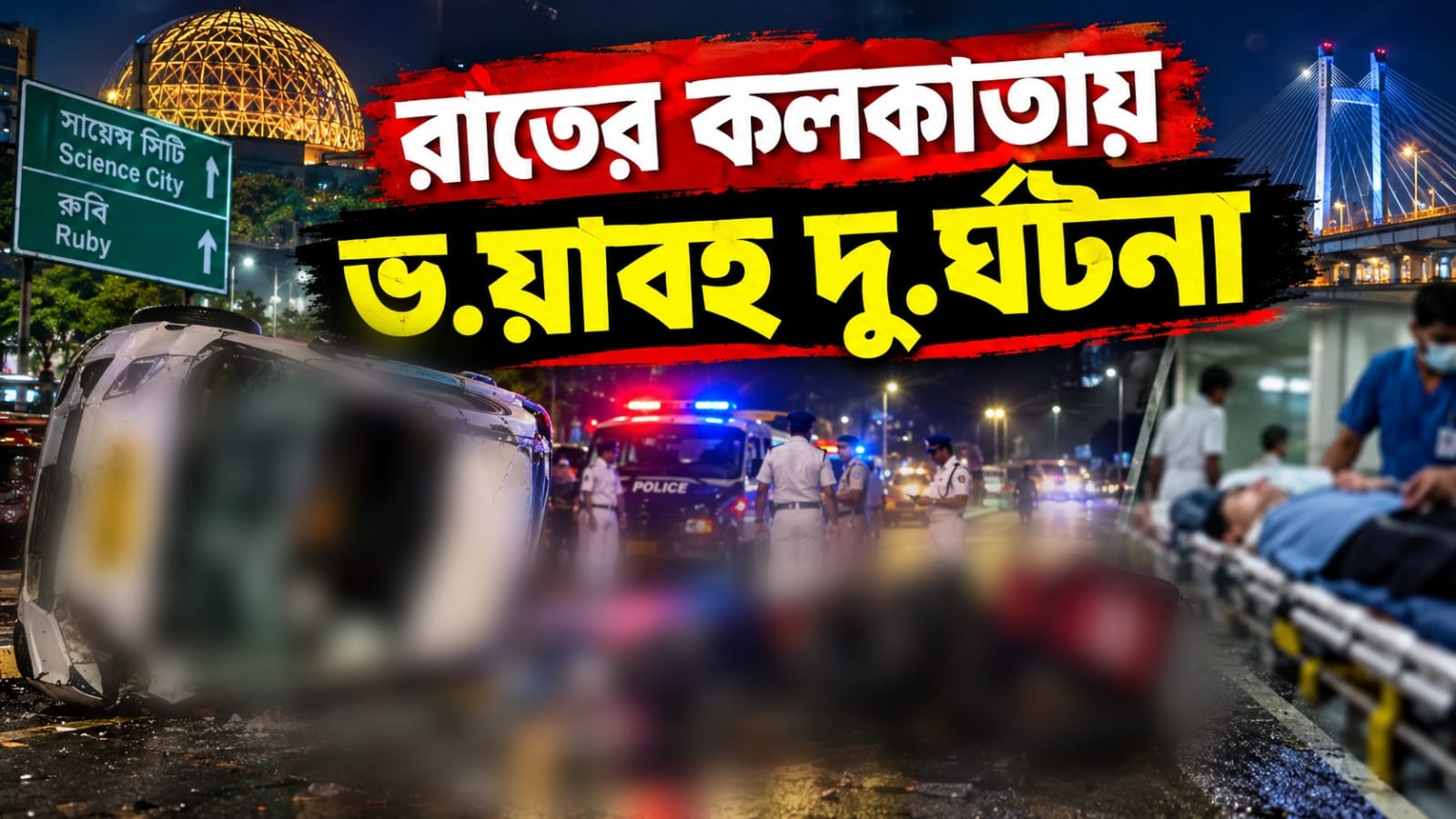 রাতের কলকাতায় ভয়াবহ দুর্ঘটনা, বাইকে ধাক্কা ক্যাবের, আশঙ্কাজনক ২ যাত্রী