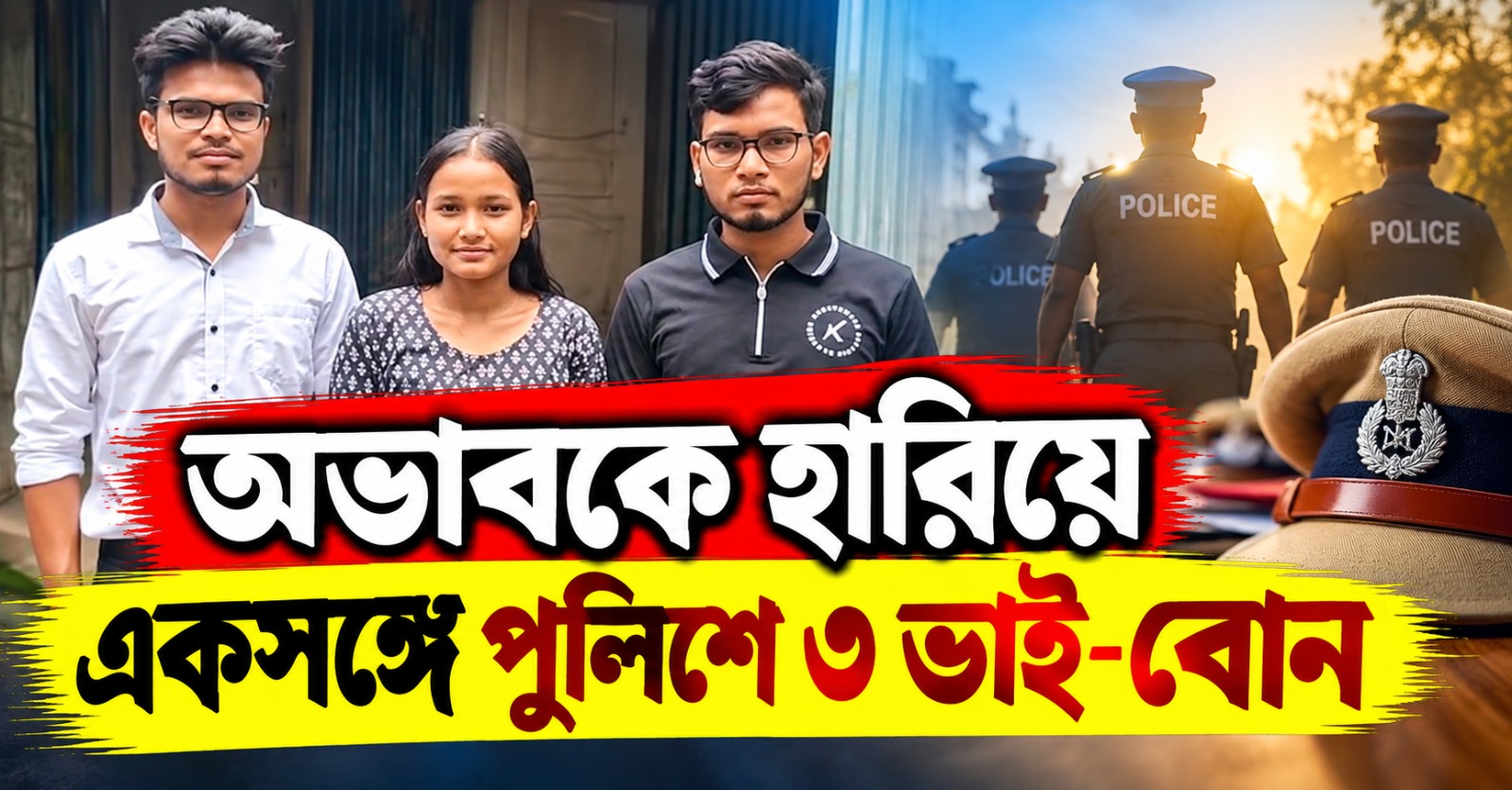 অভাবকে হারিয়ে একসঙ্গে পুলিশে ৩ ভাই-বোন