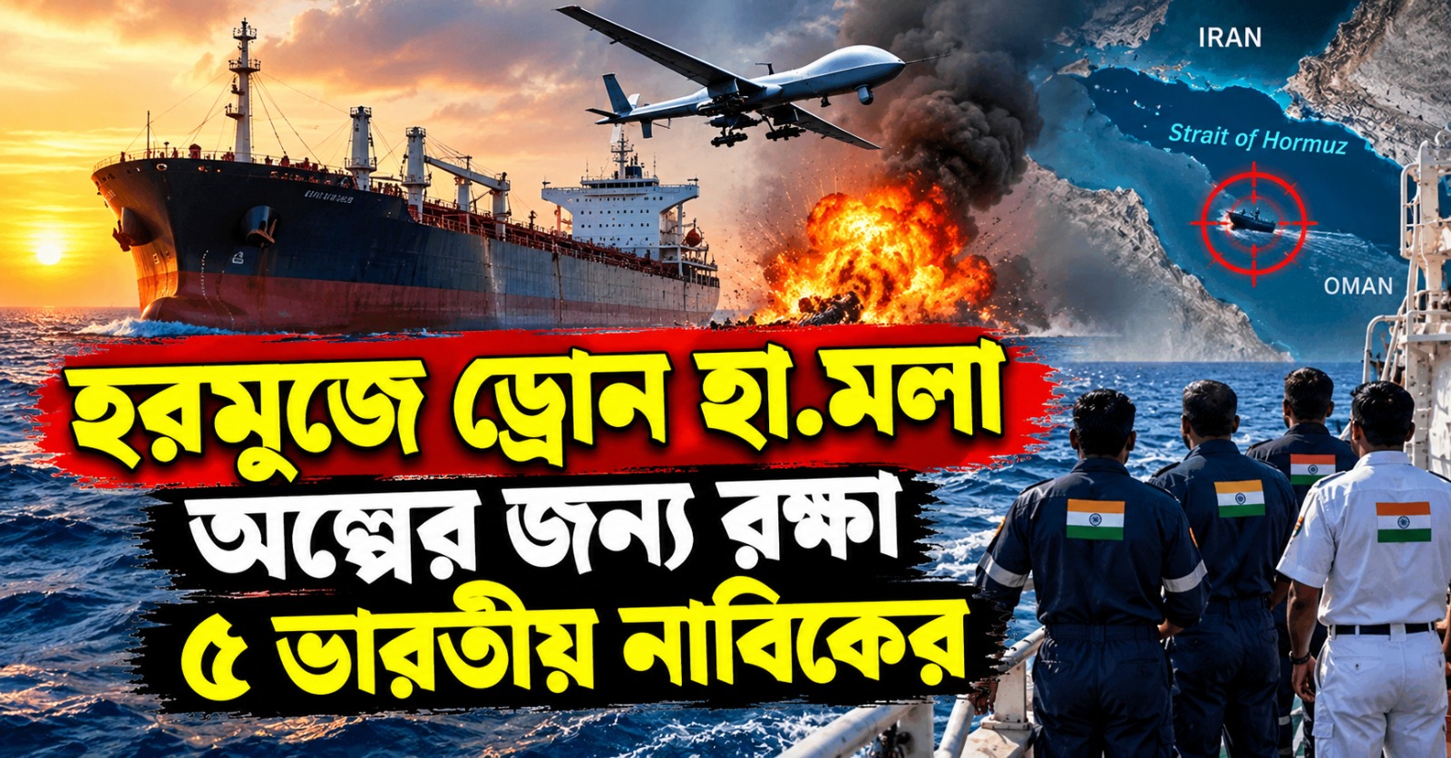 হরমুজে ড্রোন হামলা, অল্পের জন্য রক্ষা ৫ ভারতীয় নাবিকের