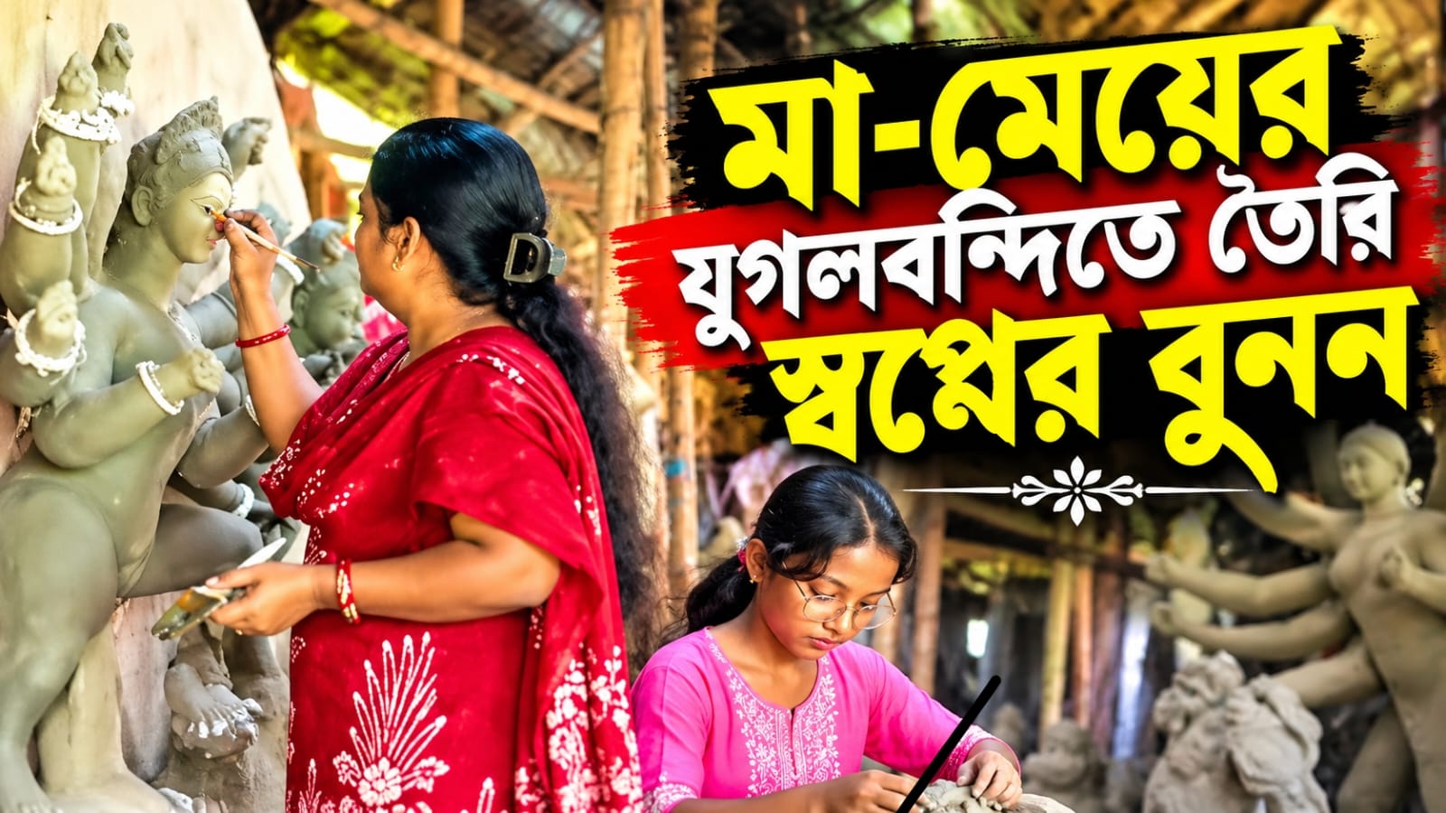মায়ের হাতে মৃন্ময়ী! মেয়ের তুলিতে চিন্ময়ী রূপ দেবীর, বসিরহাটে নজর কাড়ছে মা-মেয়ের শিল্পচর্চা