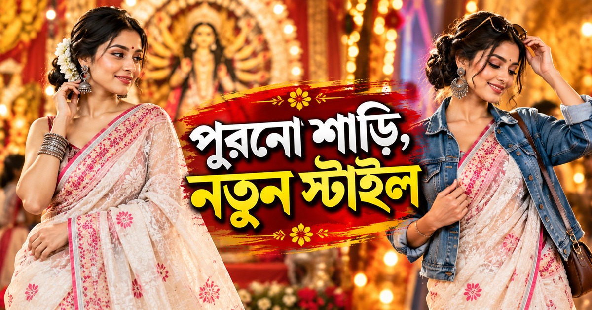 পুরনো শাড়ি, নতুন স্টাইল; এই পুজোয় ভিড়ের মাঝে নজর কাড়ুক আপনার ‘ফিউশন লুক’
