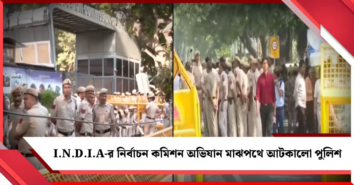 I.N.D.I.A-র নির্বাচন কমিশন অভিযান মাঝপথে আটকালো পুলিশ, ব্যারিকেডের সামনেই বিক্ষোভ সাংসদদের