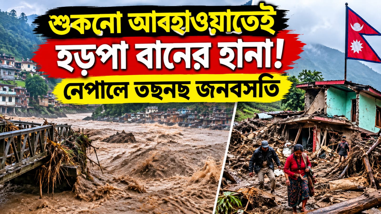 শুকনো আবহাওয়াতেই হড়পা বানের হানা! নেপালে তছনছ জনবসতি